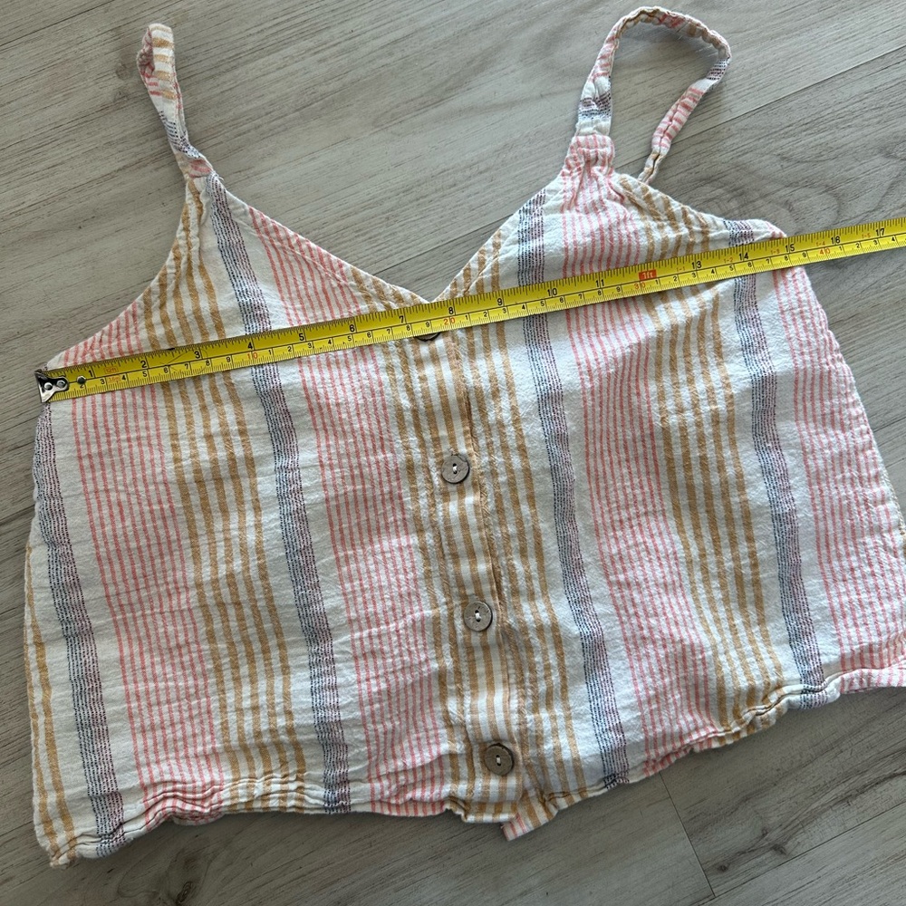 Ruby Moon Linen Striped Crop Button Front Tank Top - Picture 6 of 7
